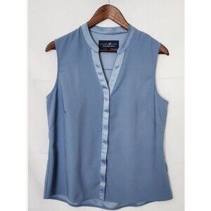 Elizabeth & Clarke Blue Sleeveless Blouse StainTech Split Neck Professional 12